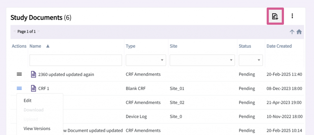 Picture of the Documents page with icon highlighted