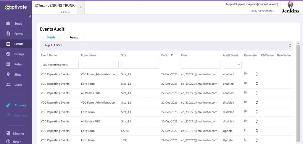 Added the forms tab to event audit