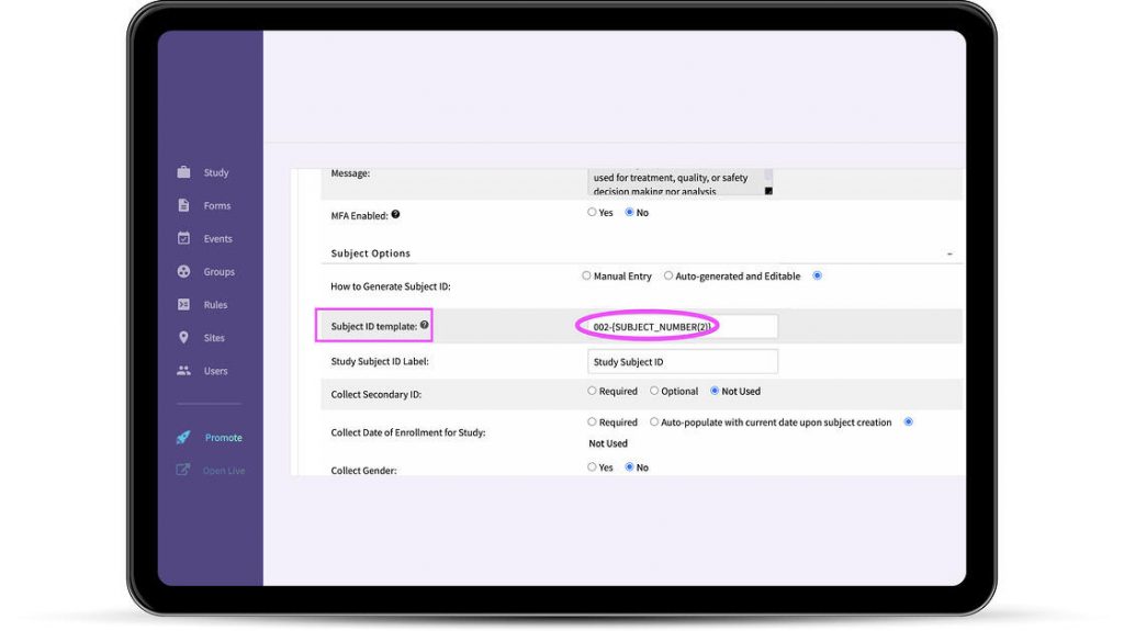 Study Settings with new parameter highlighted.