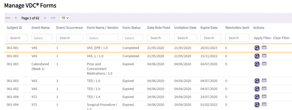 Manage VDC Forms initial page